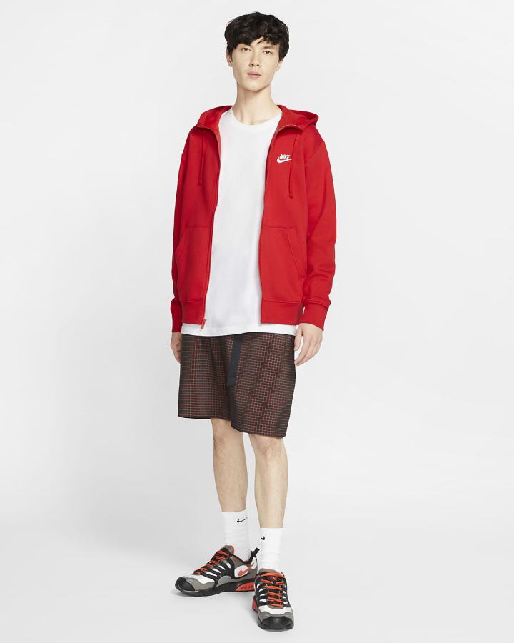 Sudadera Con Capucha Nike Sportswear Club Fleece Full-Zip Hombre Rojas Blancas | NTPLM-4362