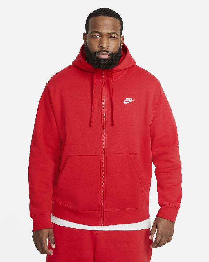 Sudadera Con Capucha Nike Sportswear Club Fleece Full-Zip Hombre Rojas Blancas | NTPLM-4362