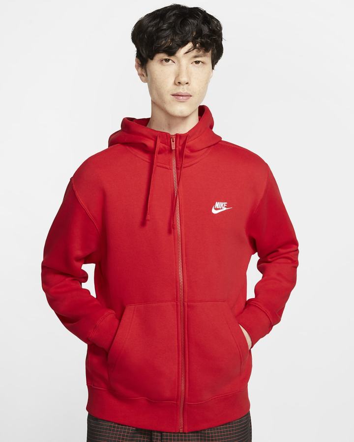 Sudadera Con Capucha Nike Sportswear Club Fleece Full-Zip Hombre Rojas Blancas | NTPLM-4362