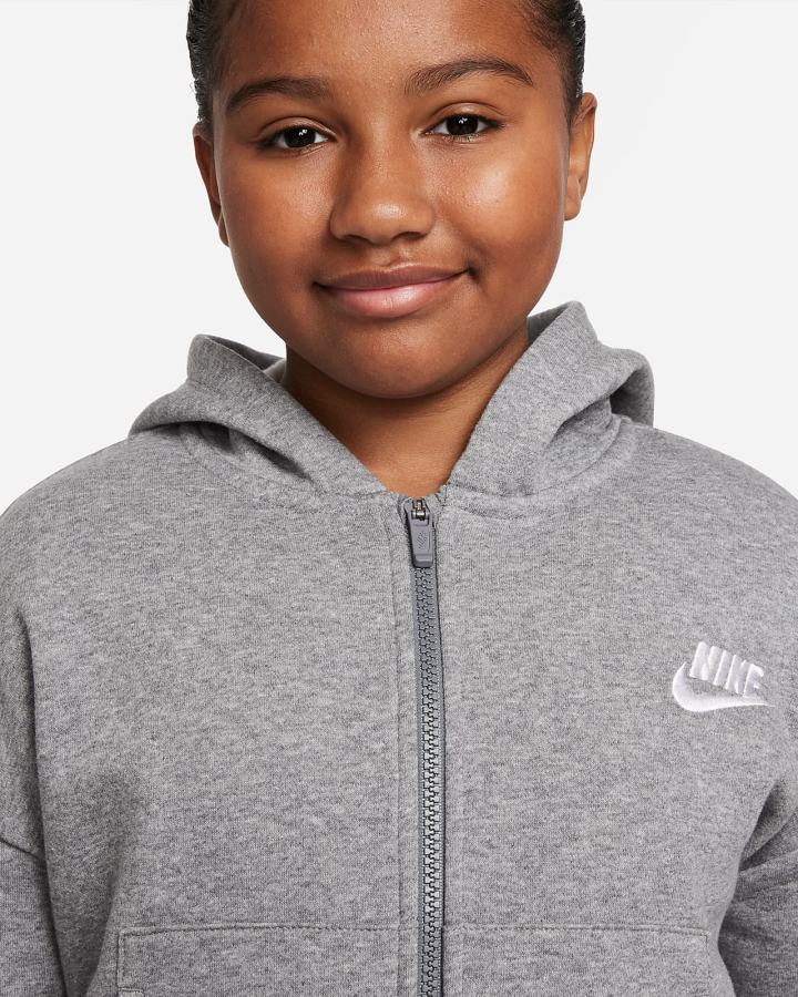 Sudadera Con Capucha Nike Sportswear Club Fleece Kids Full-Zip Niña Gris Oscuro Blancas | OAFXE-4250
