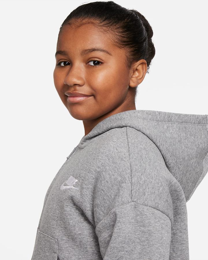 Sudadera Con Capucha Nike Sportswear Club Fleece Kids Full-Zip Niña Gris Oscuro Blancas | OAFXE-4250