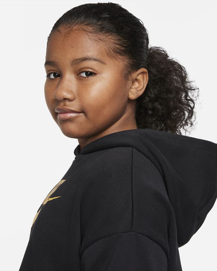Sudadera Con Capucha Nike Sportswear Club Kids French Terry Cropped (Extended Size) Niña Negras | OPJFI-2358