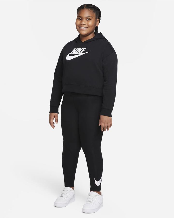 Sudadera Con Capucha Nike Sportswear Club Kids French Terry Cropped (Extended Size) Niña Negras | OPJFI-2358