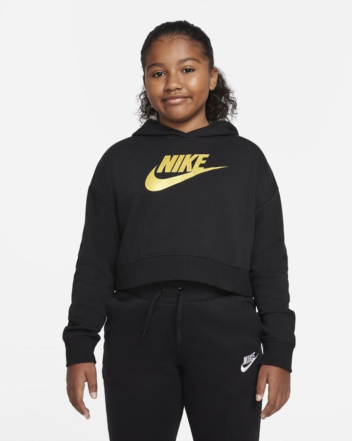 Sudadera Con Capucha Nike Sportswear Club Kids French Terry Cropped (Extended Size) Niña Negras | OPJFI-2358