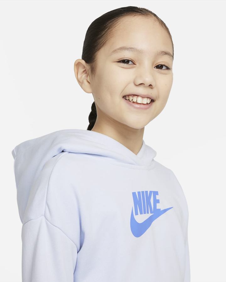 Sudadera Con Capucha Nike Sportswear Club Kids French Terry Cropped (Extended Size) Niña Gris Azules | QFDCU-7148