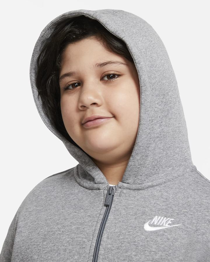 Sudadera Con Capucha Nike Sportswear Club Kids Full-Zip Niño Gris Oscuro Blancas | QGDNJ-7963