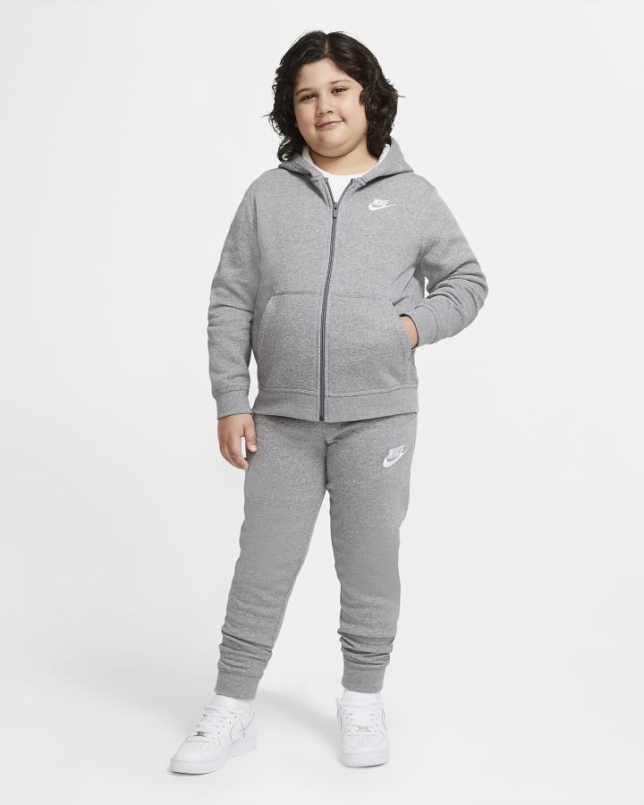 Sudadera Con Capucha Nike Sportswear Club Kids Full-Zip Niño Gris Oscuro Blancas | QGDNJ-7963