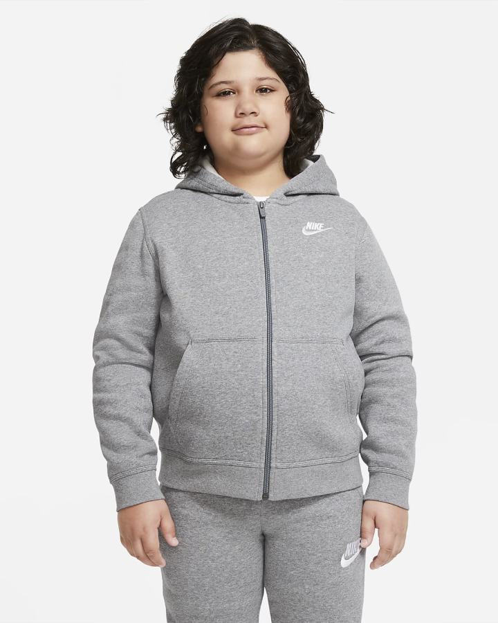 Sudadera Con Capucha Nike Sportswear Club Kids Full-Zip Niño Gris Oscuro Blancas | QGDNJ-7963
