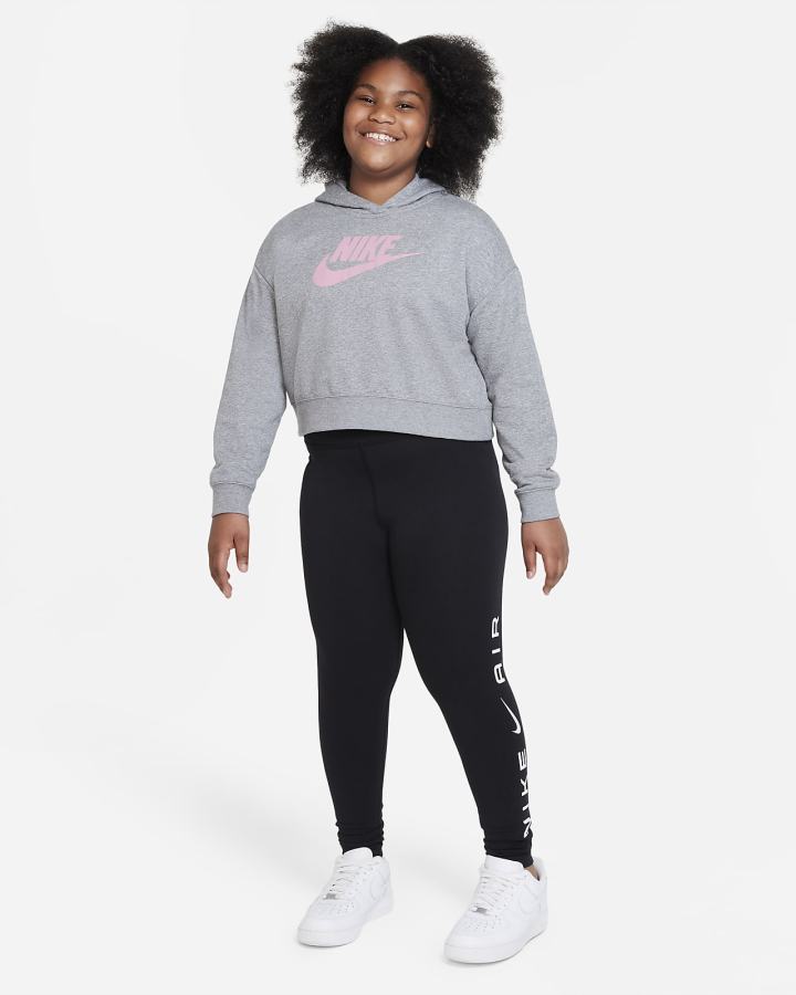 Sudadera Con Capucha Nike Sportswear Club Kids French Terry Cropped (Extended Size) Niña Gris Oscuro Rosas | QPBIT-8154