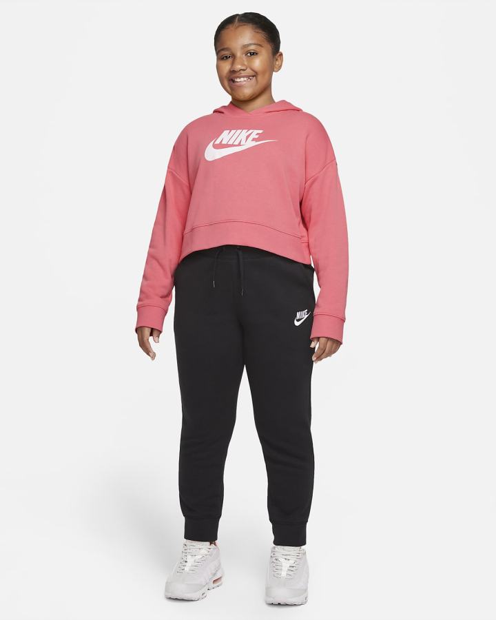 Sudadera Con Capucha Nike Sportswear Club Kids French Terry Cropped (Extended Size) Niña Gris Oscuro Rosas | QPBIT-8154
