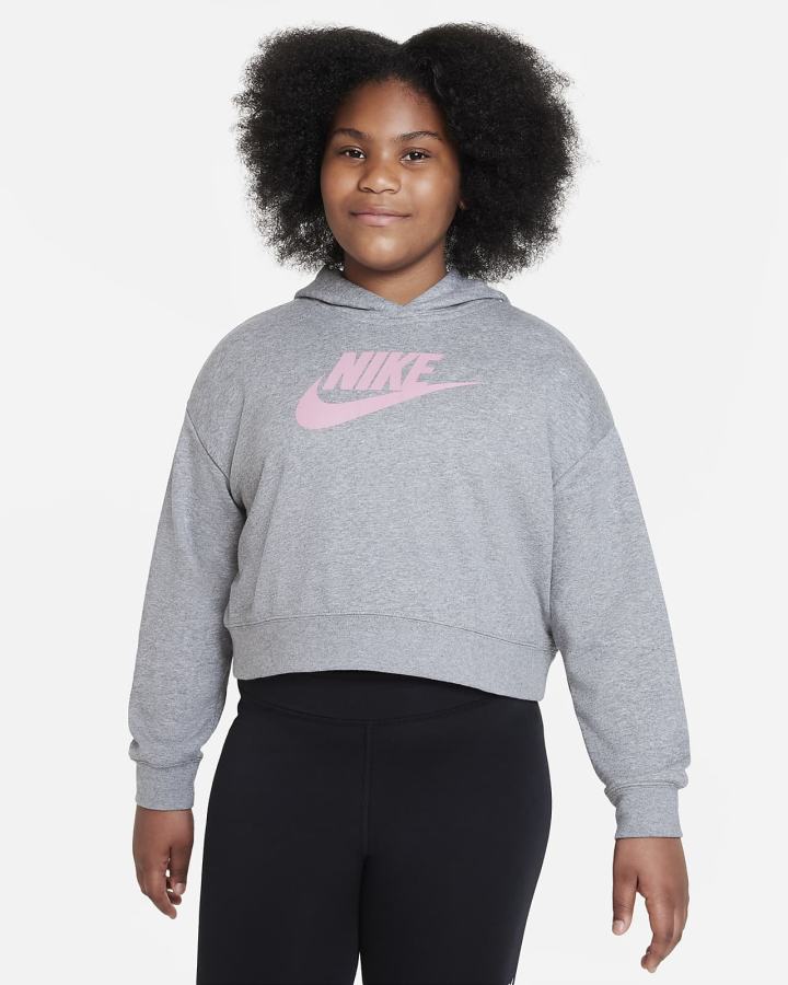 Sudadera Con Capucha Nike Sportswear Club Kids French Terry Cropped (Extended Size) Niña Gris Oscuro Rosas | QPBIT-8154