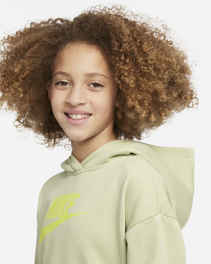 Sudadera Con Capucha Nike Sportswear Club Kids French Terry Cropped (Extended Size) Niña Verde Oliva Verde | RZLYT-3214