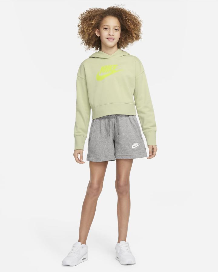Sudadera Con Capucha Nike Sportswear Club Kids French Terry Cropped (Extended Size) Niña Verde Oliva Verde | RZLYT-3214