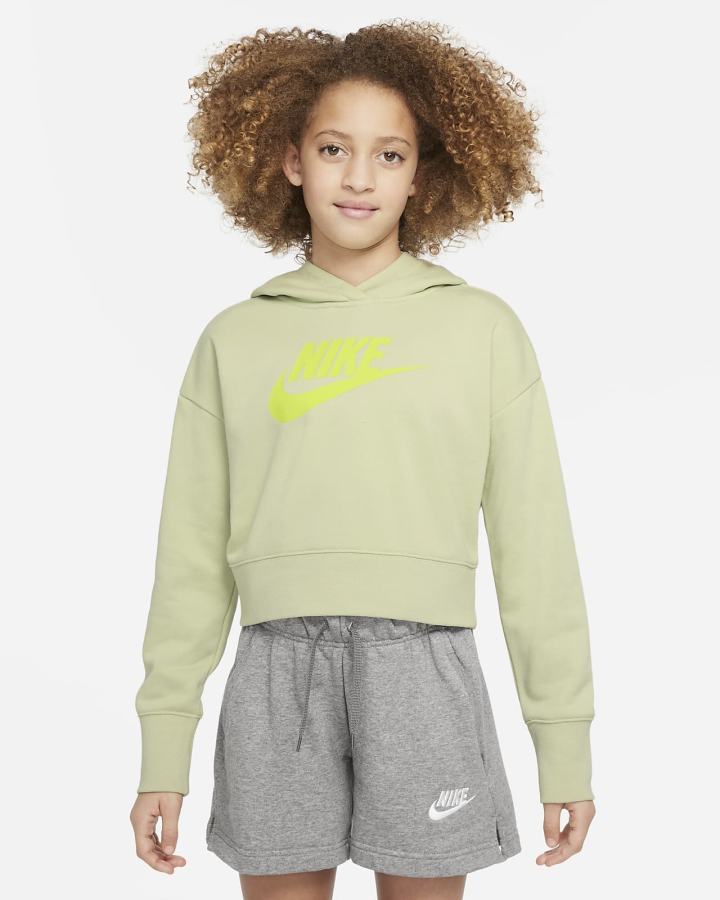Sudadera Con Capucha Nike Sportswear Club Kids French Terry Cropped (Extended Size) Niña Verde Oliva Verde | RZLYT-3214