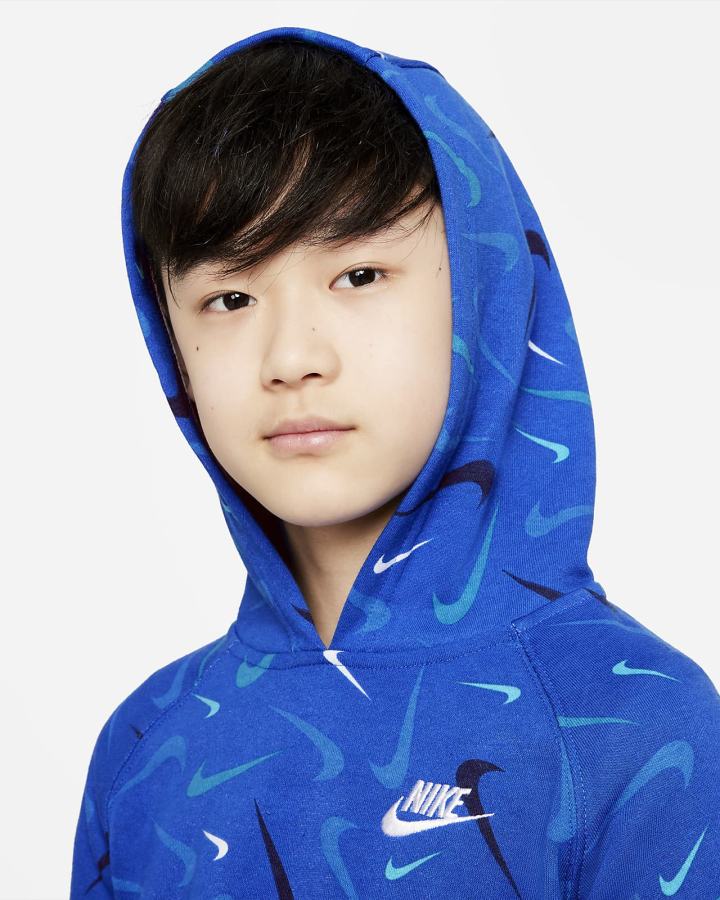 Sudadera Con Capucha Nike Sportswear Club Kids Printed Niño Azul Real Blancas | SKGZV-5704