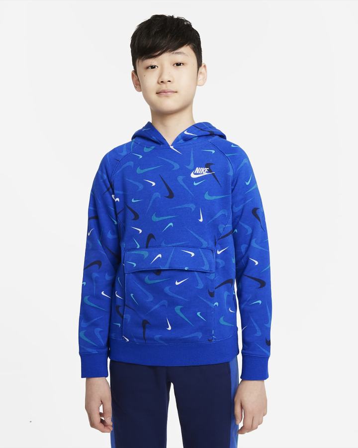 Sudadera Con Capucha Nike Sportswear Club Kids Printed Niño Azul Real Blancas | SKGZV-5704