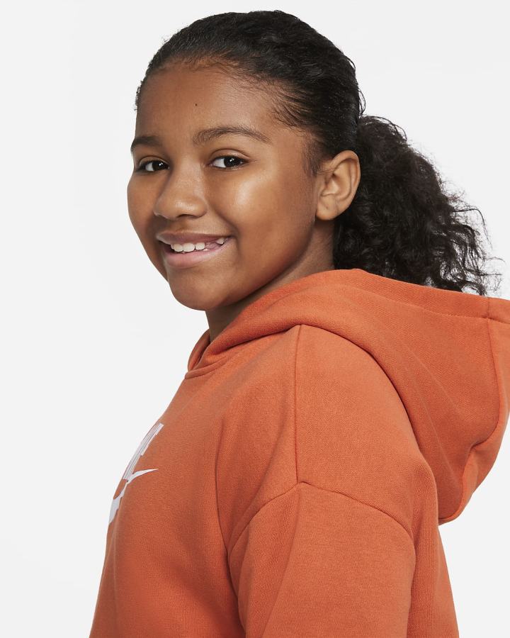 Sudadera Con Capucha Nike Sportswear Club Kids French Terry Cropped (Extended Size) Niña Marrones Blancas | VDEQA-3169