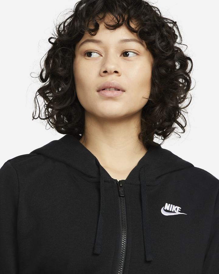 Sudadera Con Capucha Nike Sportswear Club Fleece Full-Zip Mujer Negras Blancas | YEAQT-3904