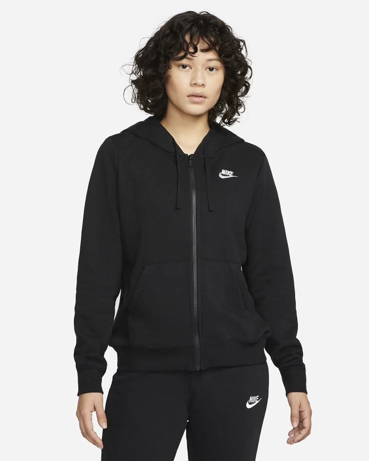 Sudadera Con Capucha Nike Sportswear Club Fleece Full-Zip Mujer Negras Blancas | YEAQT-3904