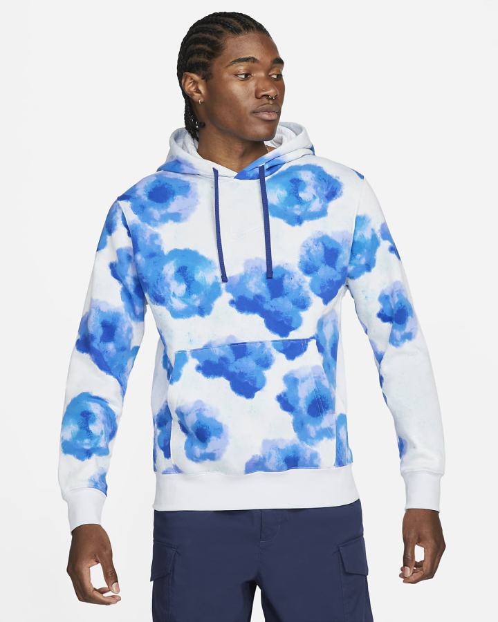 Sudadera Con Capucha Nike Sportswear Club Fleece Floral Hombre Gris | YRGLM-2713