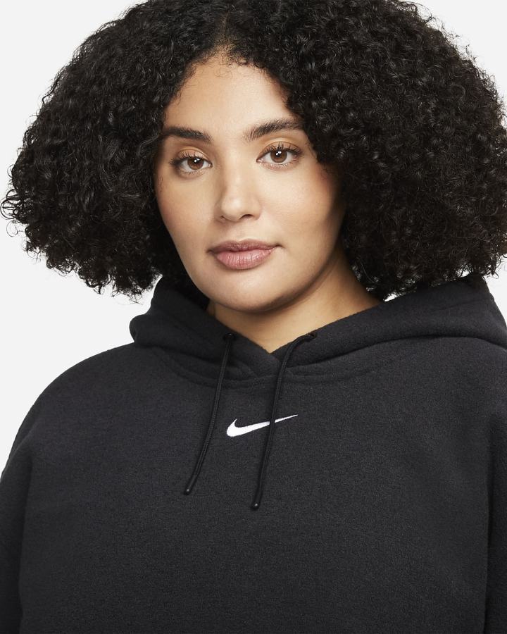 Sudadera Con Capucha Nike Sportswear Essentials Plush (Plus Size) Mujer Negras Blancas | AITDX-0245