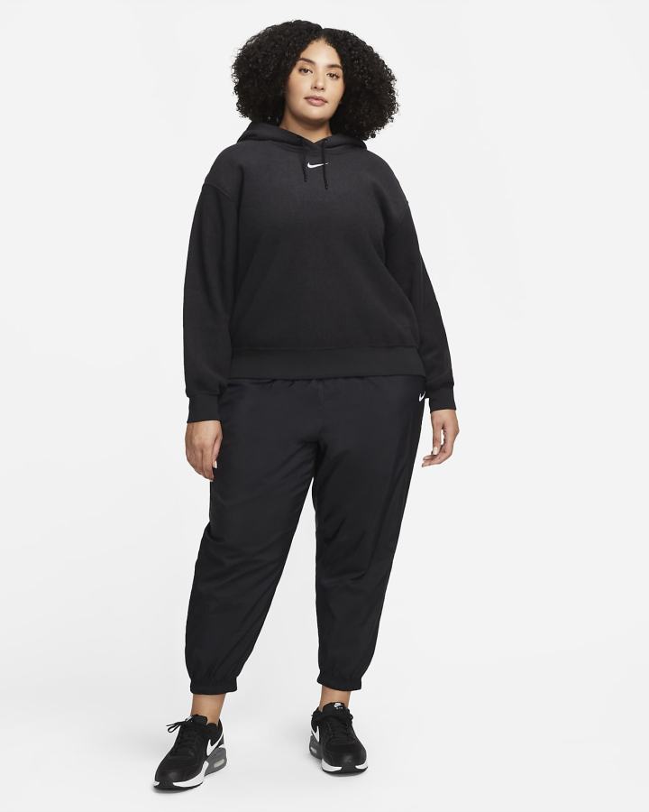 Sudadera Con Capucha Nike Sportswear Essentials Plush (Plus Size) Mujer Negras Blancas | AITDX-0245