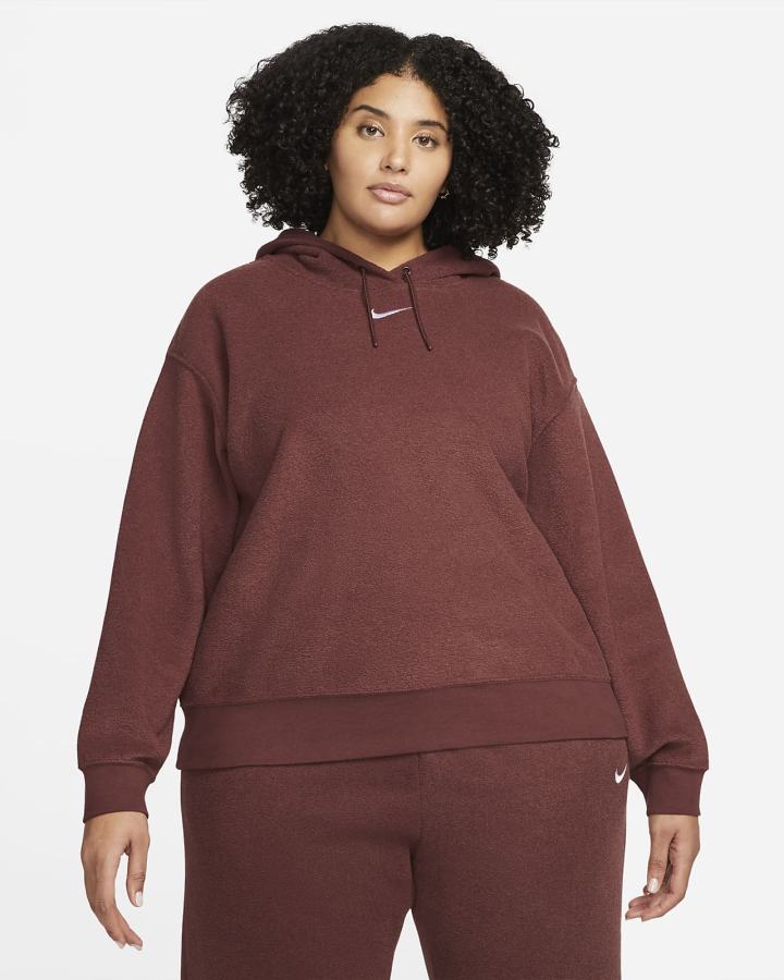 Sudadera Con Capucha Nike Sportswear Essentials Plush (Plus Size) Mujer Negras Blancas | AITDX-0245