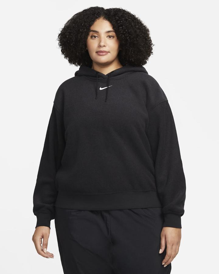 Sudadera Con Capucha Nike Sportswear Essentials Plush (Plus Size) Mujer Negras Blancas | AITDX-0245