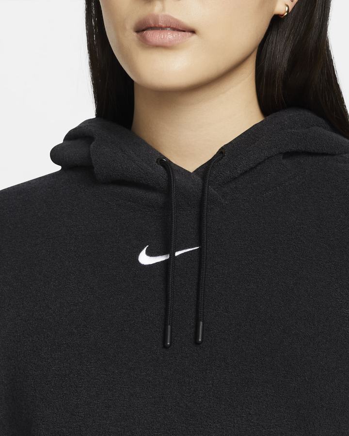 Sudadera Con Capucha Nike Sportswear Essentials Plush (Plus Size) Mujer Negras Blancas | PCWBO-4820