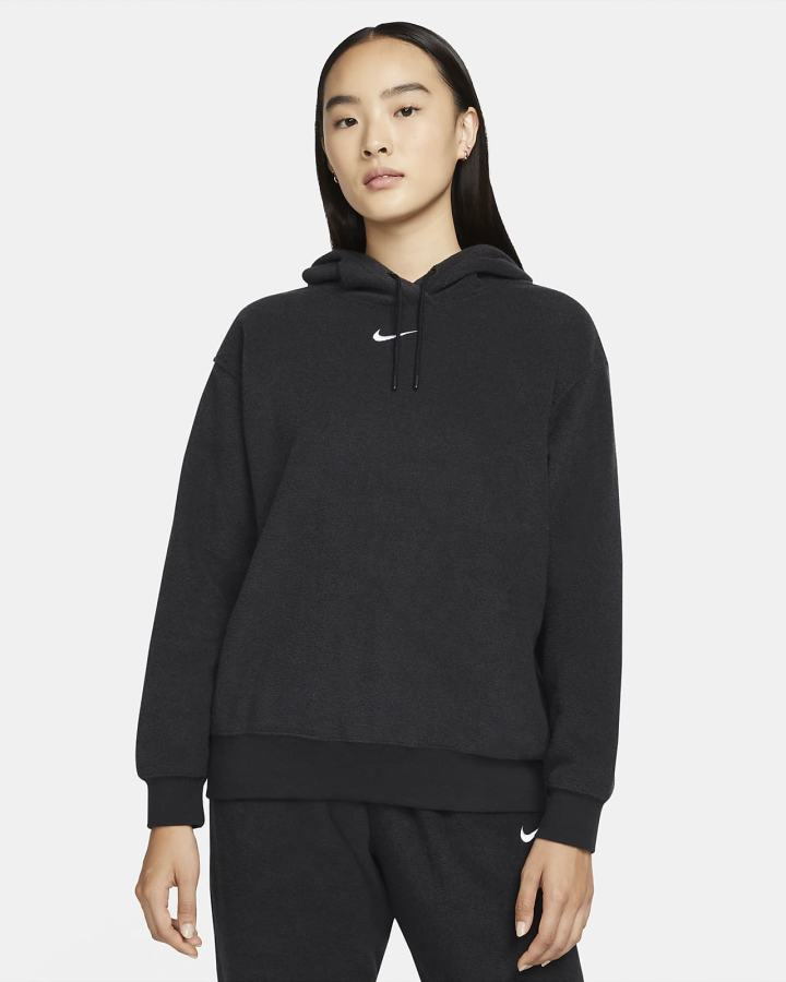 Sudadera Con Capucha Nike Sportswear Essentials Plush (Plus Size) Mujer Negras Blancas | PCWBO-4820
