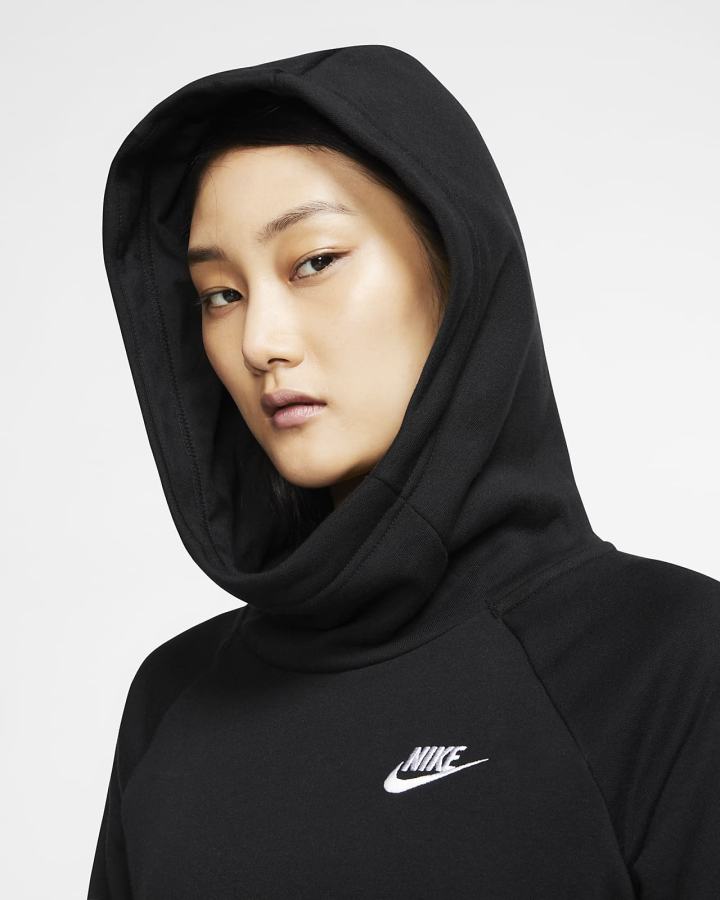 Sudadera Con Capucha Nike Sportswear Essential Funnel-Neck Fleece Mujer Negras Blancas | WXYUG-5739