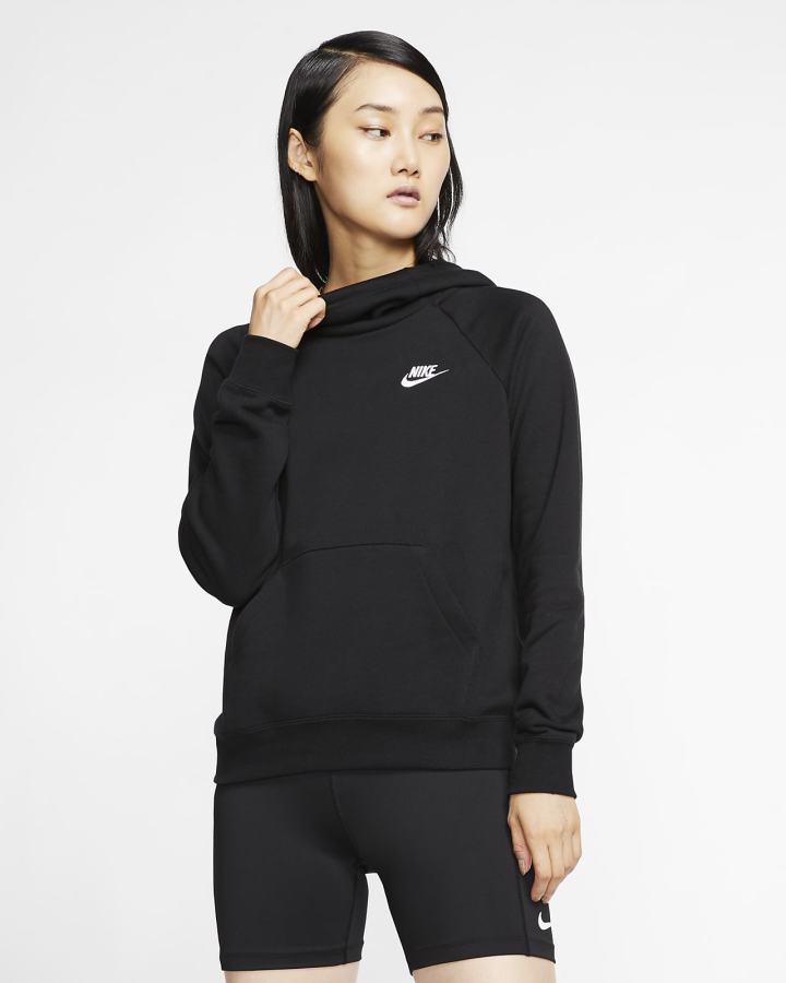 Sudadera Con Capucha Nike Sportswear Essential Funnel-Neck Fleece Mujer Negras Blancas | WXYUG-5739
