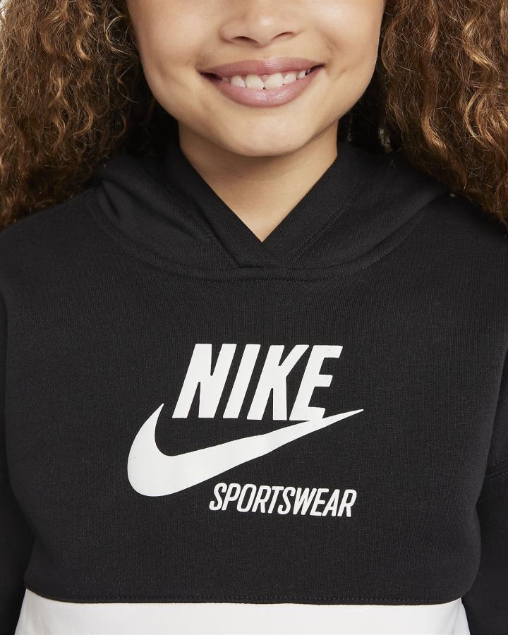 Sudadera Con Capucha Nike Sportswear Heritage Kids French Terry Niña Negras Blancas | OZMER-9876