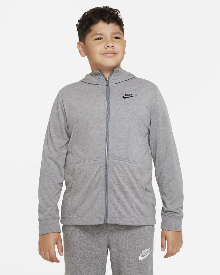 Sudadera Con Capucha Nike Sportswear Kids Full-Zip (Extended Size) Niño Gris Oscuro Negras | CHEQI-4209