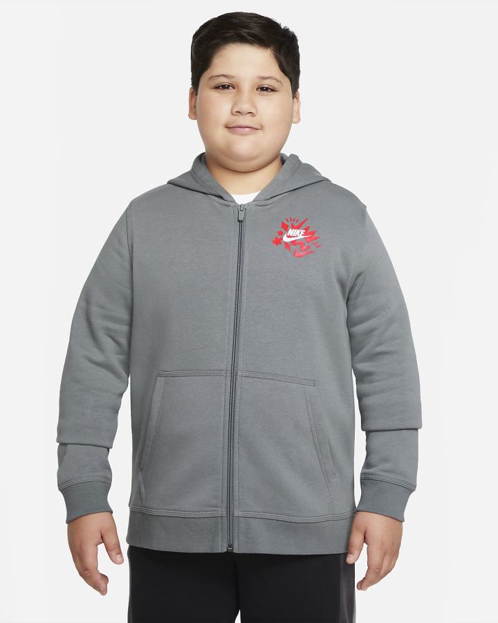 Sudadera Con Capucha Nike Sportswear Kids Full-Zip Niño Gris Rojas | GJFAH-8164
