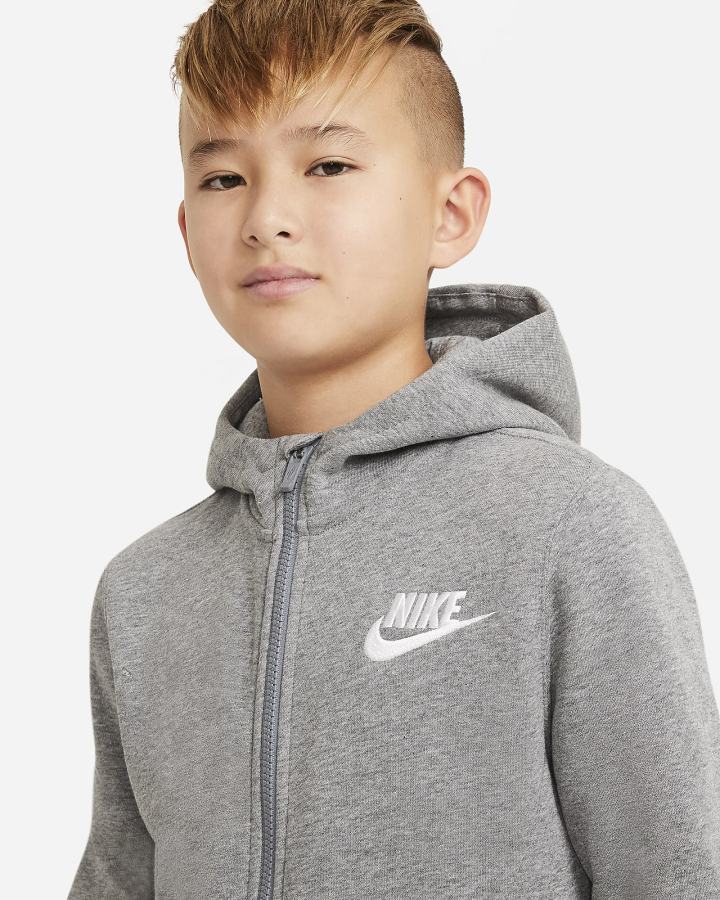 Sudadera Con Capucha Nike Sportswear Kids Full-Zip Niño Gris Oscuro Blancas | MGCBH-8132