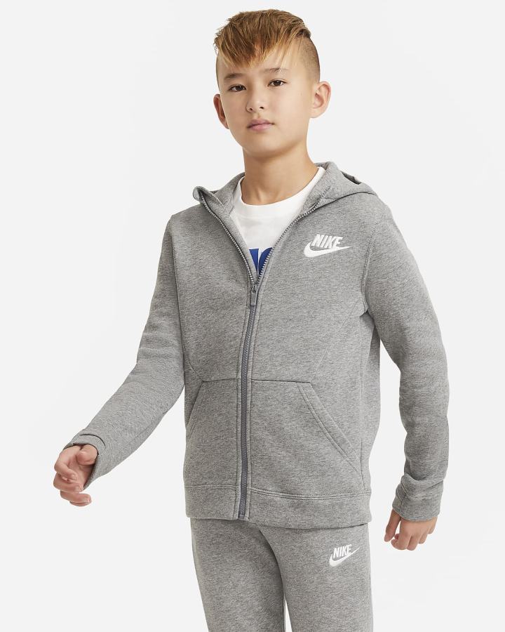 Sudadera Con Capucha Nike Sportswear Kids Full-Zip Niño Gris Oscuro Blancas | MGCBH-8132