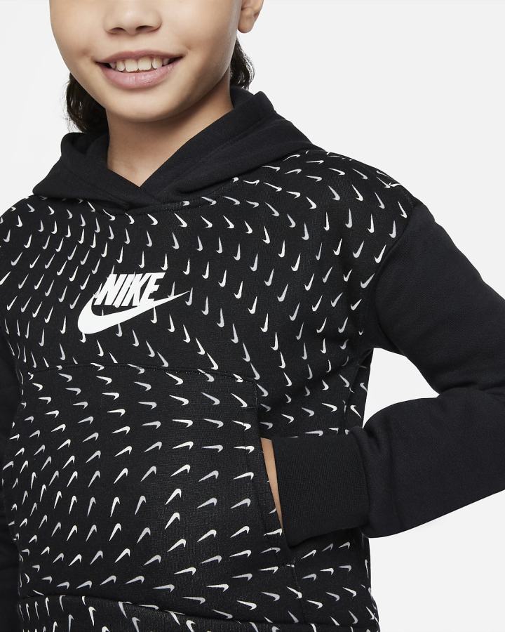 Sudadera Con Capucha Nike Sportswear Kids Printed Fleece Niña Negras Blancas | OPACY-2364