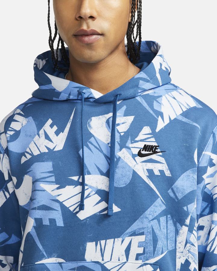 Sudadera Con Capucha Nike Sportswear Sport Essentials+ Allover Print Hombre Azules Oscuro Negras | SBFZH-0347