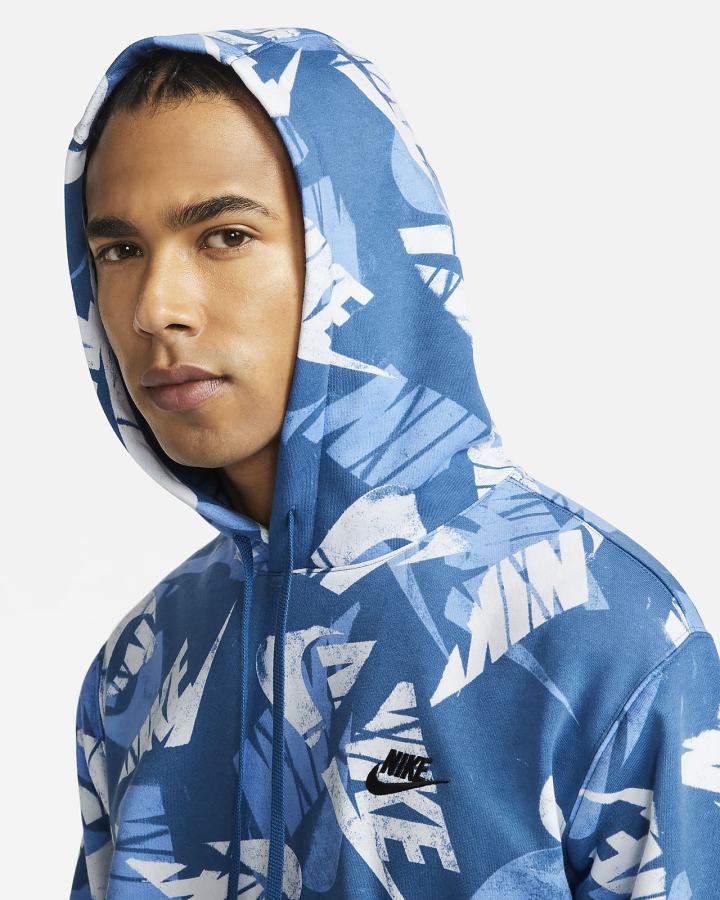 Sudadera Con Capucha Nike Sportswear Sport Essentials+ Allover Print Hombre Azules Oscuro Negras | SBFZH-0347