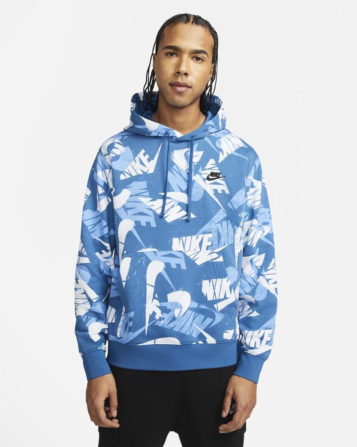 Sudadera Con Capucha Nike Sportswear Sport Essentials+ Allover Print Hombre Azules Oscuro Negras | SBFZH-0347