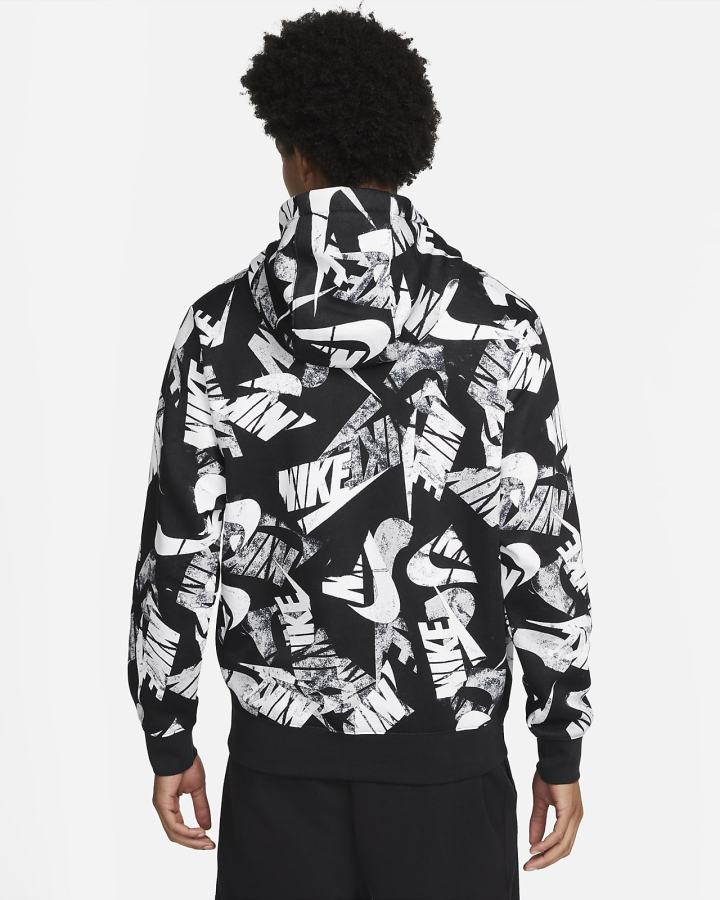 Sudadera Con Capucha Nike Sportswear Sport Essentials+ Allover Print Hombre Negras Blancas | TWSJB-7362