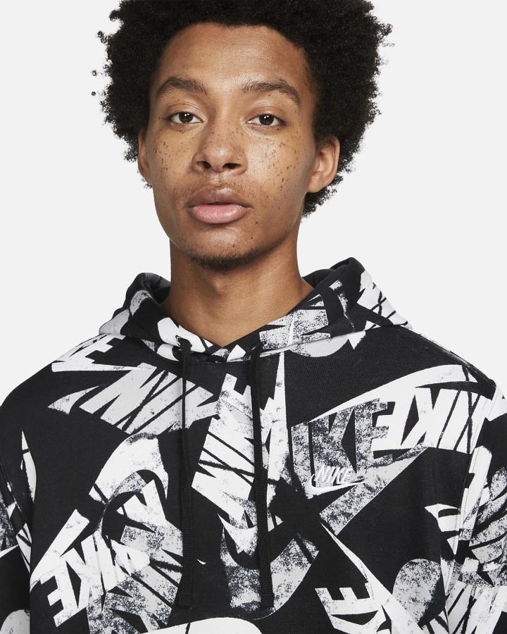 Sudadera Con Capucha Nike Sportswear Sport Essentials+ Allover Print Hombre Negras Blancas | TWSJB-7362