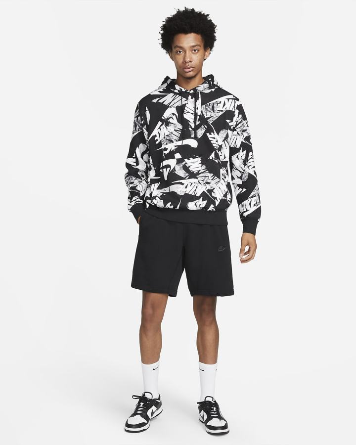 Sudadera Con Capucha Nike Sportswear Sport Essentials+ Allover Print Hombre Negras Blancas | TWSJB-7362