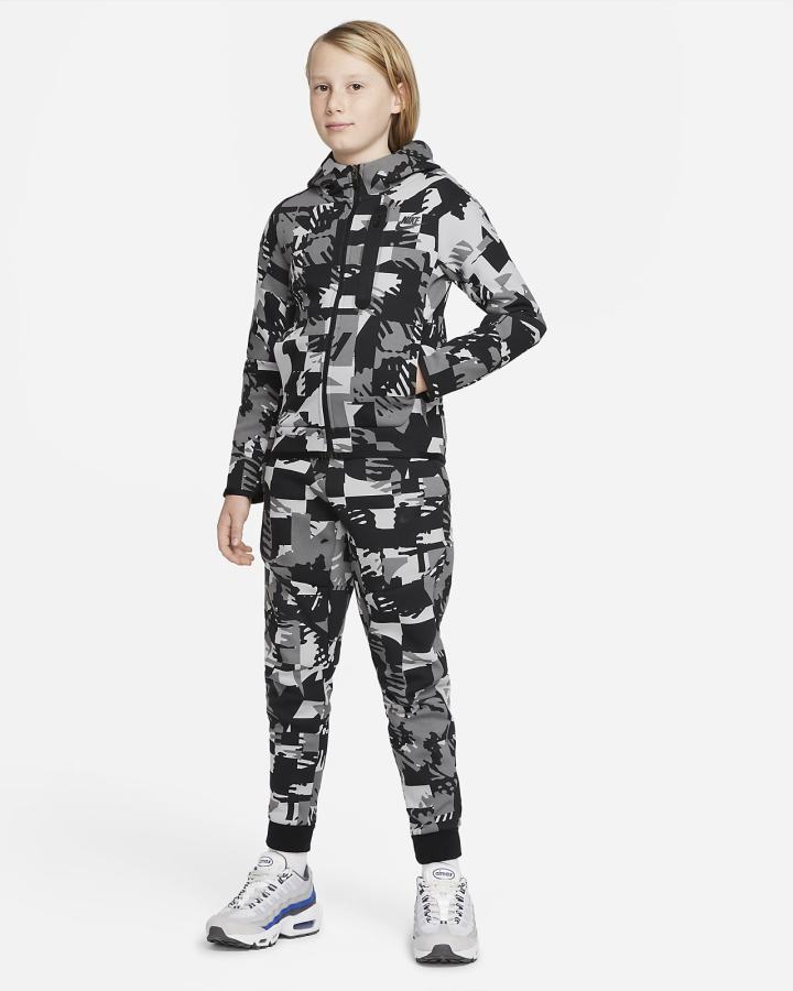 Sudadera Con Capucha Nike Sportswear Tech Fleece Kids Niño Gris Claro Negras | LZVKQ-1659
