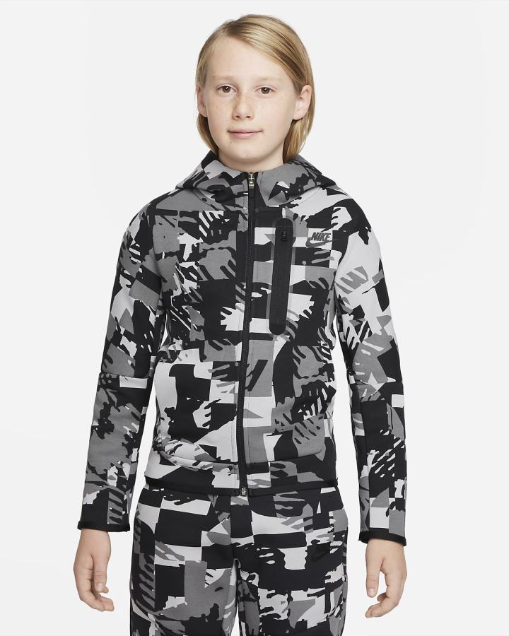 Sudadera Con Capucha Nike Sportswear Tech Fleece Kids Niño Gris Claro Negras | LZVKQ-1659