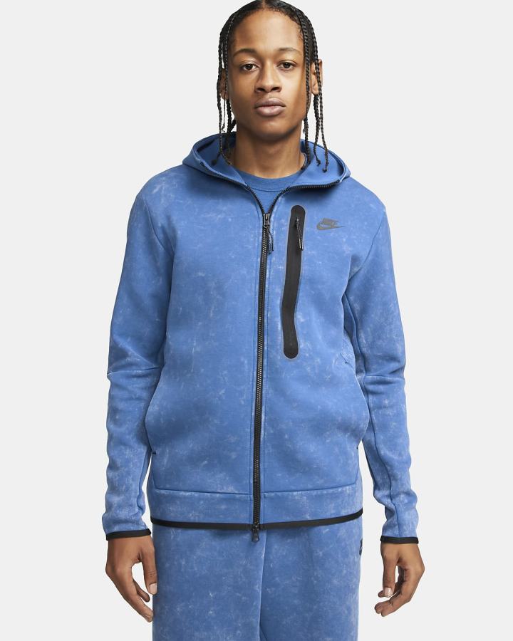 Sudadera Con Capucha Nike Sportswear Tech Fleece Wash Full-Zip Hombre Azules Oscuro Negras | SDPCV-5810