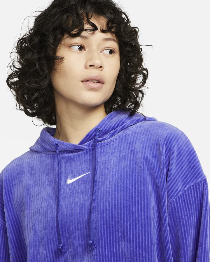 Sudadera Con Capucha Nike Sportswear Velour Cropped Mujer Azules | VPCUF-0984