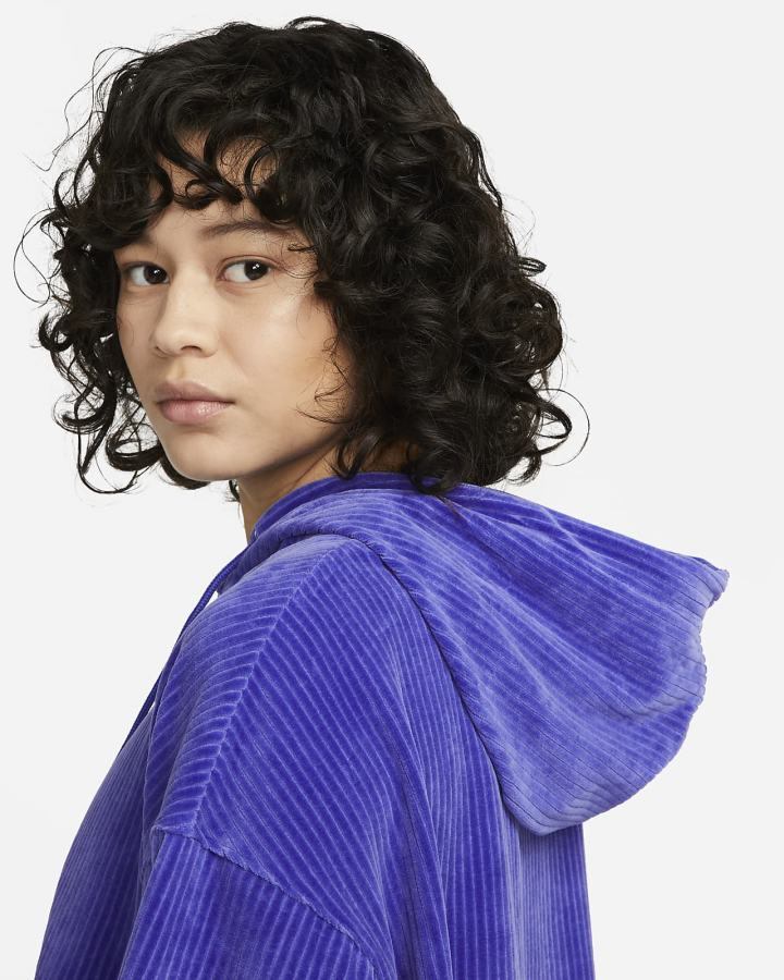 Sudadera Con Capucha Nike Sportswear Velour Cropped Mujer Azules | VPCUF-0984