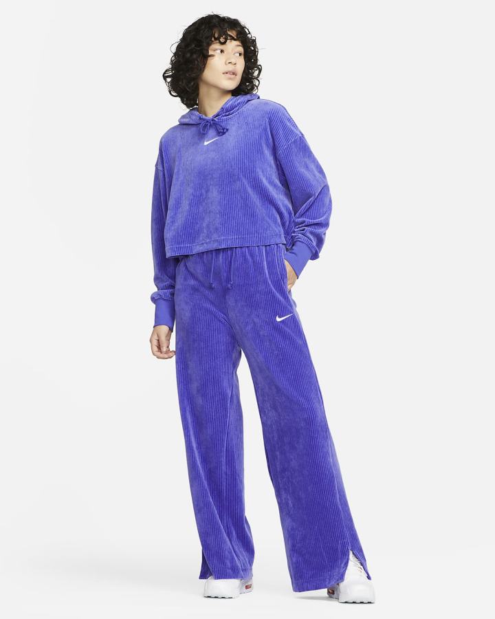 Sudadera Con Capucha Nike Sportswear Velour Cropped Mujer Azules | VPCUF-0984
